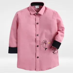 Polka Tots Full Sleeve Dolphin Embroidery Shirt - Pink