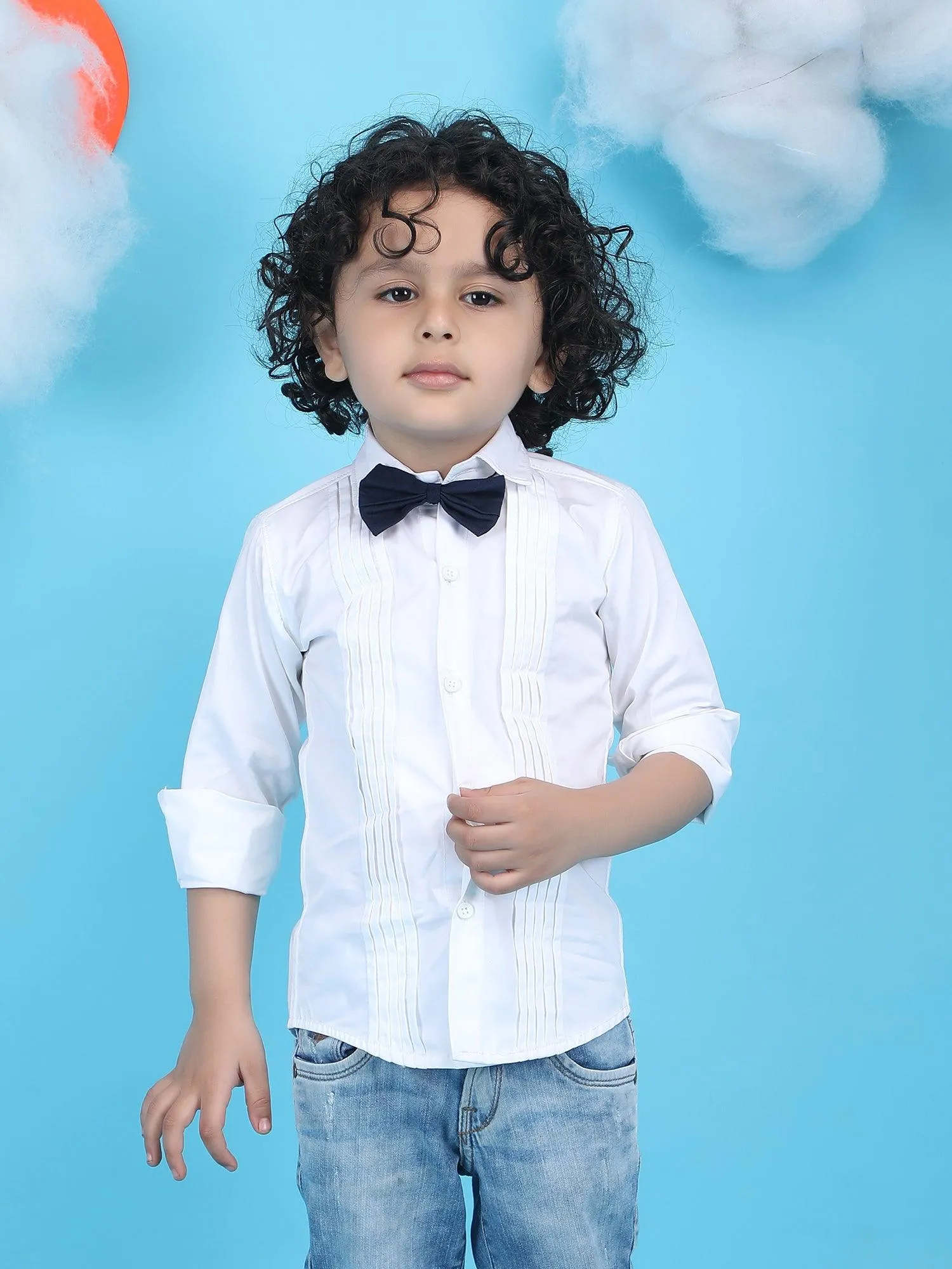 Polka Tots Full sleeve shirt with Black bow - White