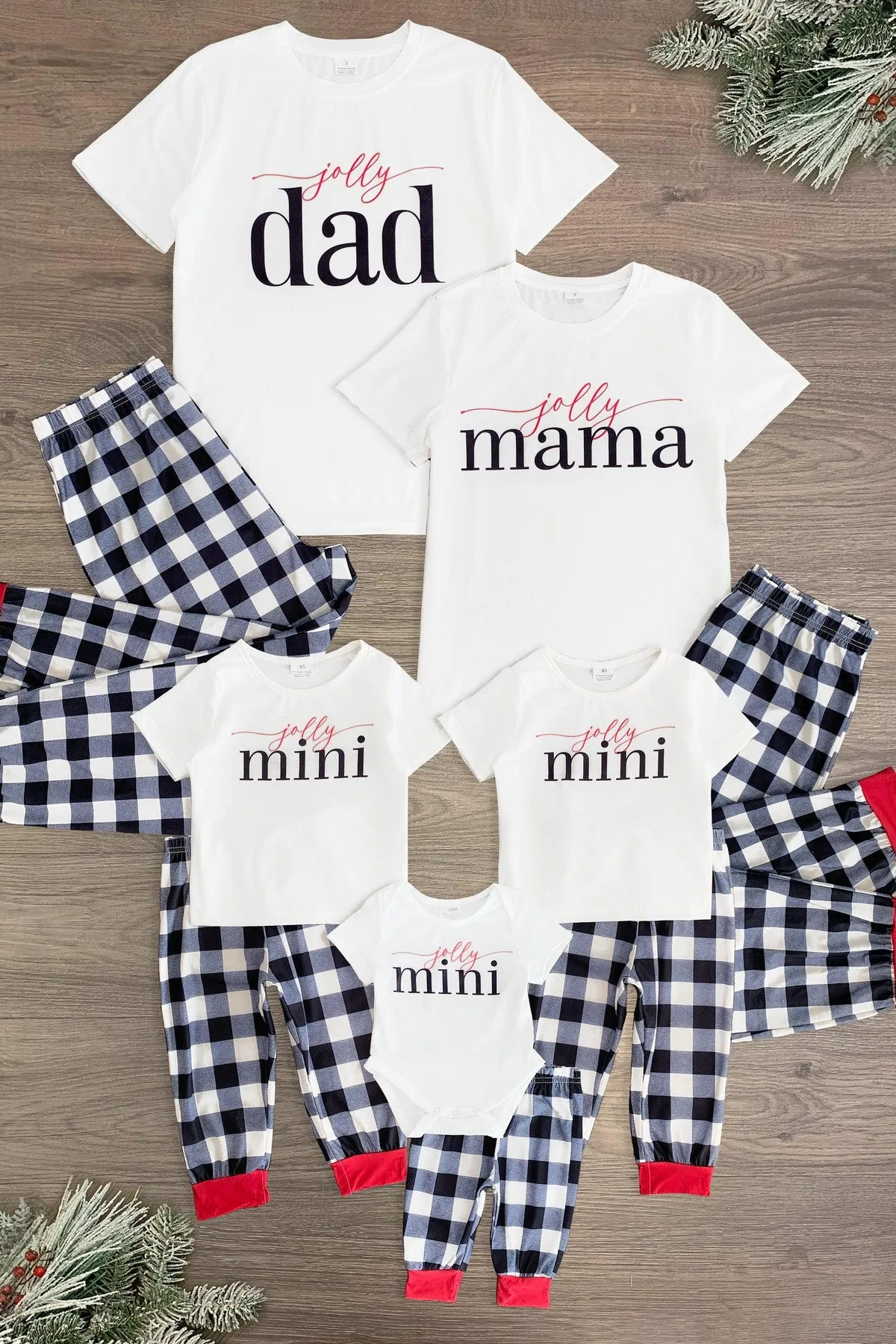 "Jolly Mini, Mama, Dad" Plaid Family Pajamas