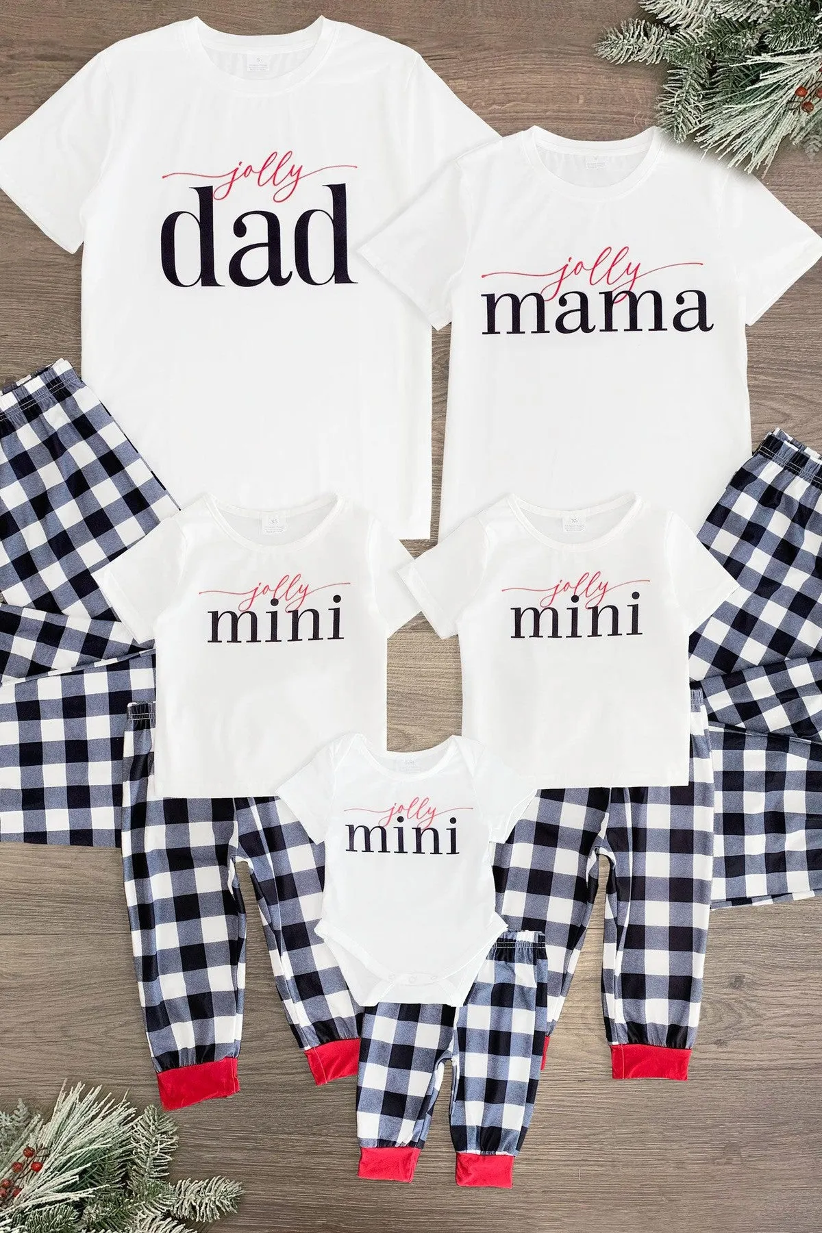 "Jolly Mini, Mama, Dad" Plaid Family Pajamas