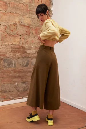 Recycled Wool Wide Leg Pant - Oliva