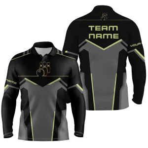 Retro Bowling Long Sleeve Polo Shirts For Men Custom Bowling Team Shirts, Custom Bowling Jerseys Bowling Gifts