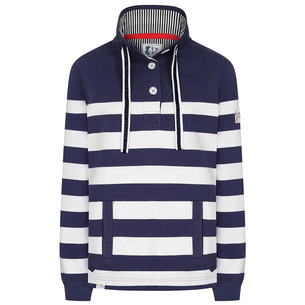 Super Soft Stripe Button Neck Sweatshirt - Twilight