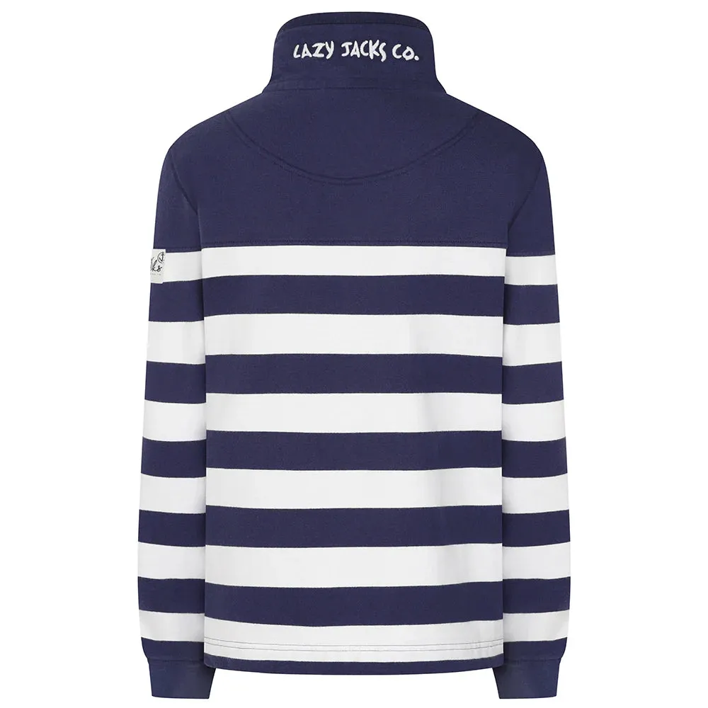 Super Soft Stripe Button Neck Sweatshirt - Twilight