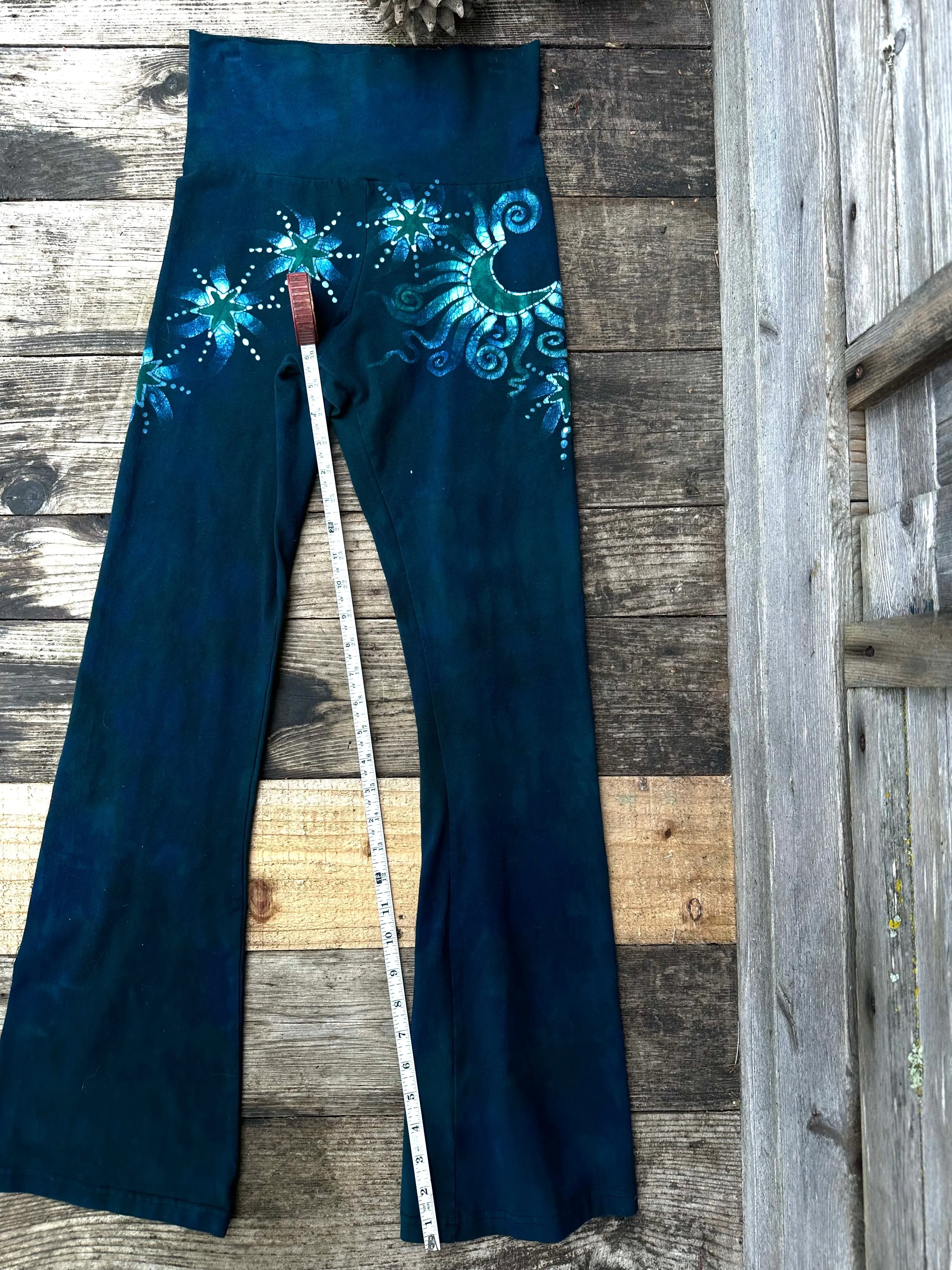 Teal Green Moon and Stars Stretchy Movement Pants - Size MEDIUM