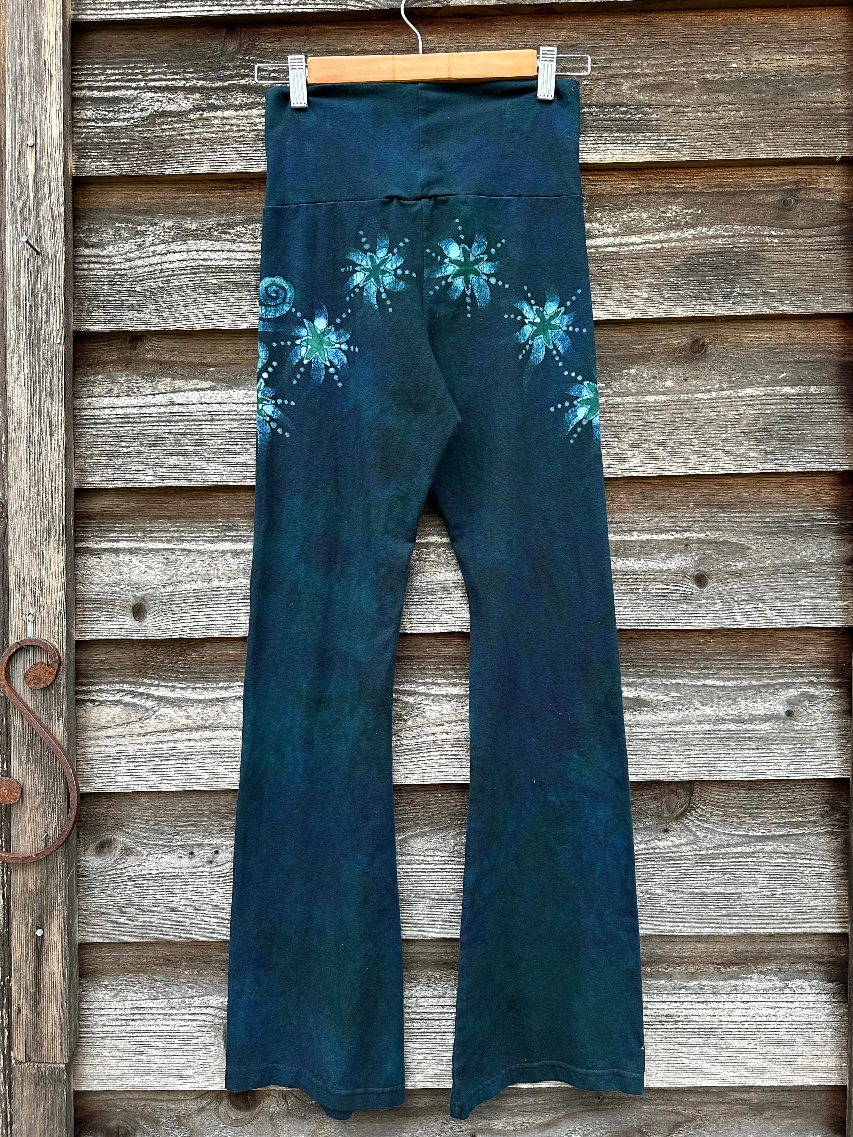 Teal Green Moon and Stars Stretchy Movement Pants - Size MEDIUM