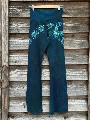 Teal Green Moon and Stars Stretchy Movement Pants - Size MEDIUM