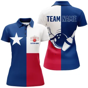 Texas Flag Bowling Shirts For Women Bowling Team, Custom Bowling Polo Shirts, Perfect Gift for Bowling Lovers