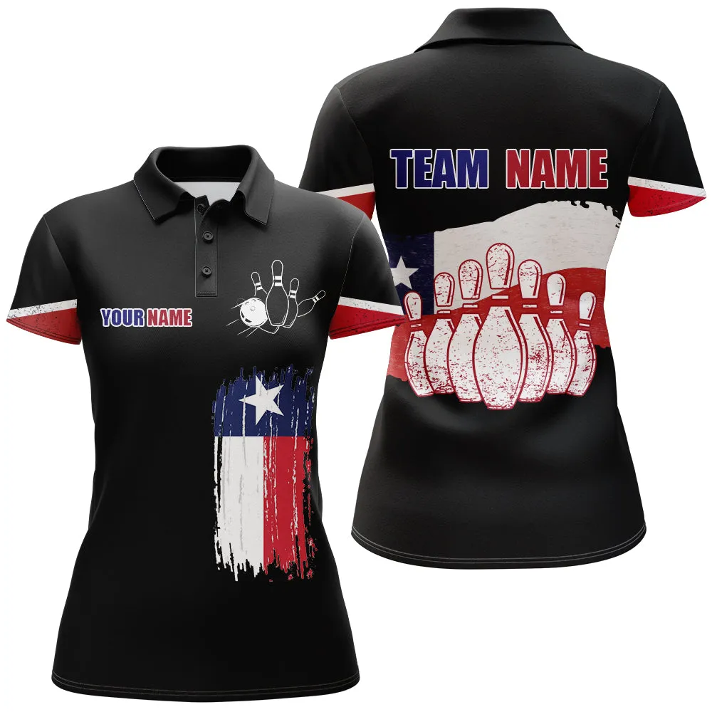 Texas Flag Bowling Shirts For Women Bowling Team, Custom Bowling Polo Shirts, Perfect Gift for Bowling Lovers