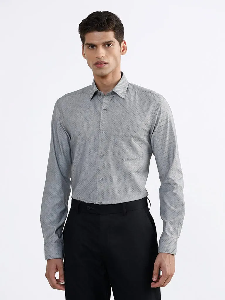 WES Formals Printed Grey Slim-Fit Shirt