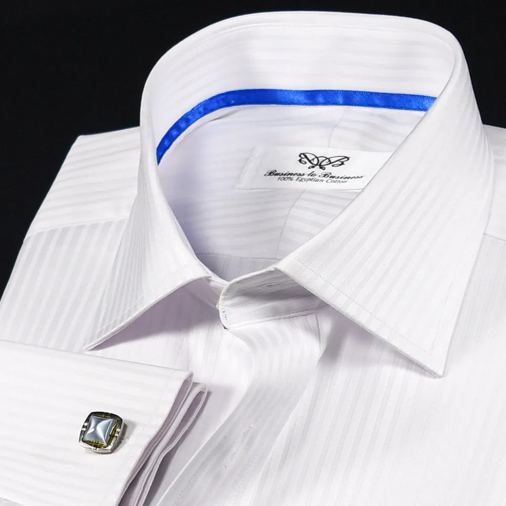 White Luxury Twill Stripe Formal Business Dress Shirt Luxury Designer Fashion