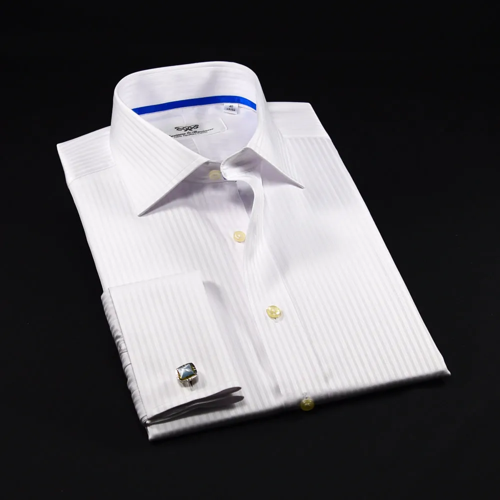 White Luxury Twill Stripe Formal Business Dress Shirt Luxury Designer Fashion