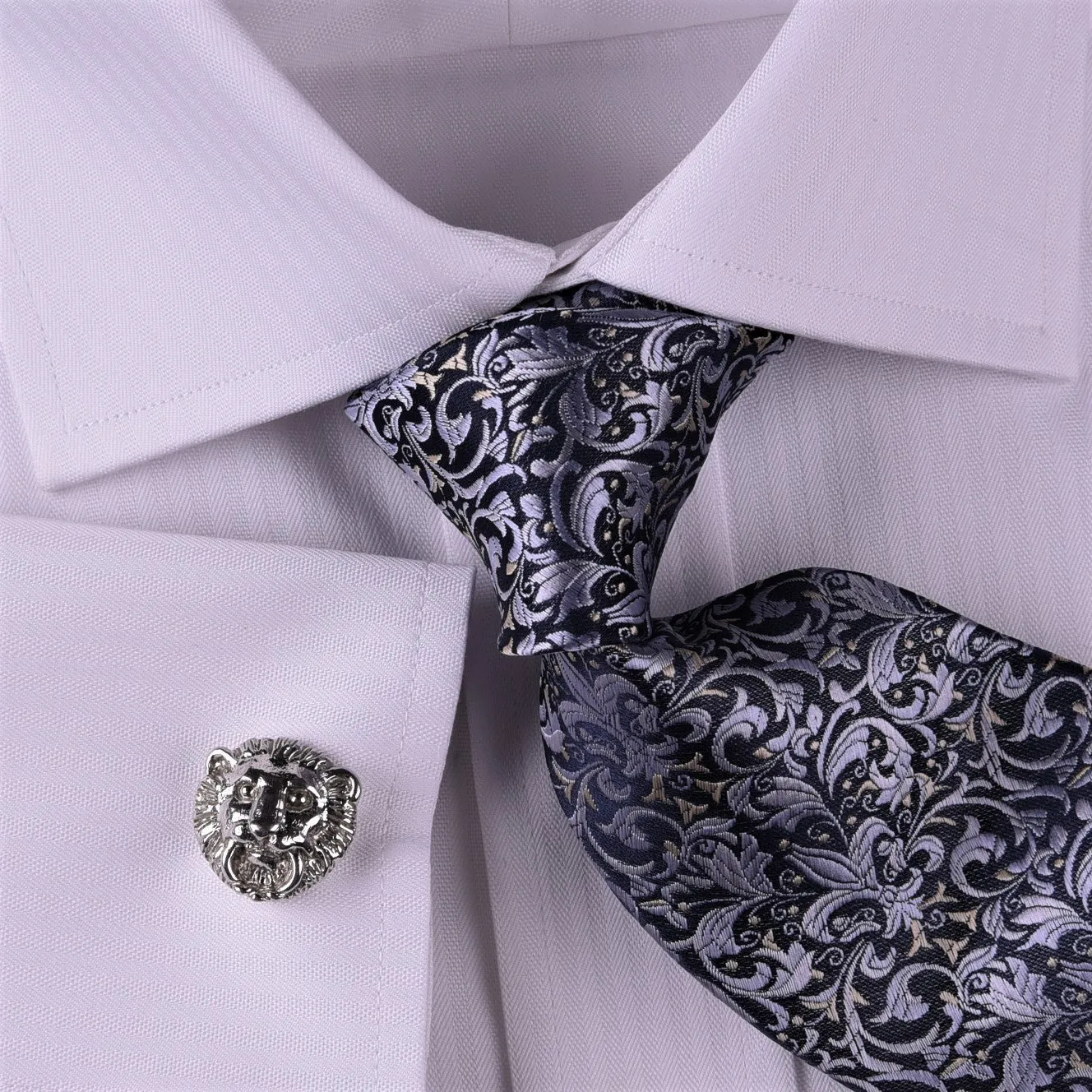 White Twill Stripe Every Dress Shirt Formal Business Boss French Cuff Boss in French Cuffs with Spread Collar