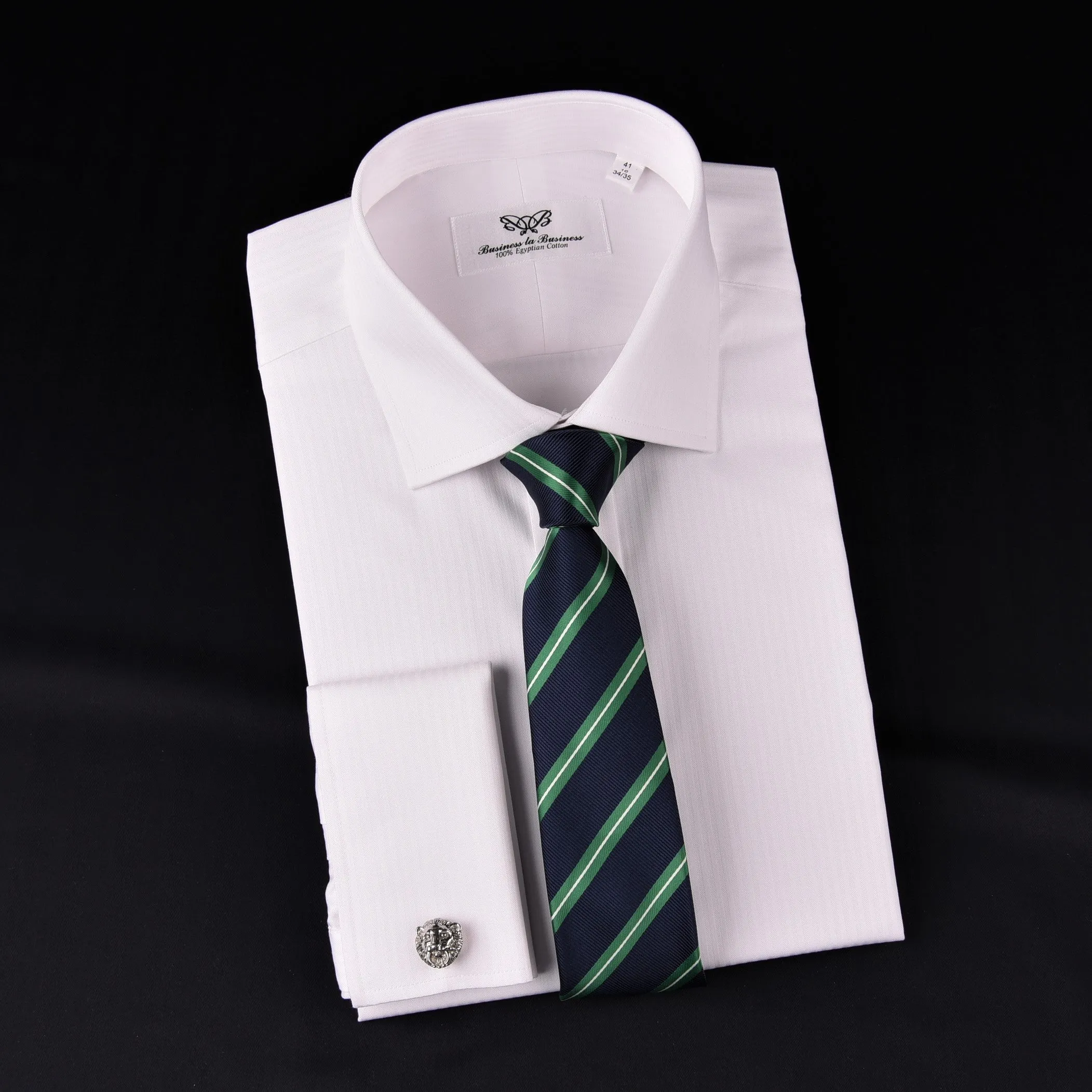 White Twill Stripe Every Dress Shirt Formal Business Boss French Cuff Boss in French Cuffs with Spread Collar