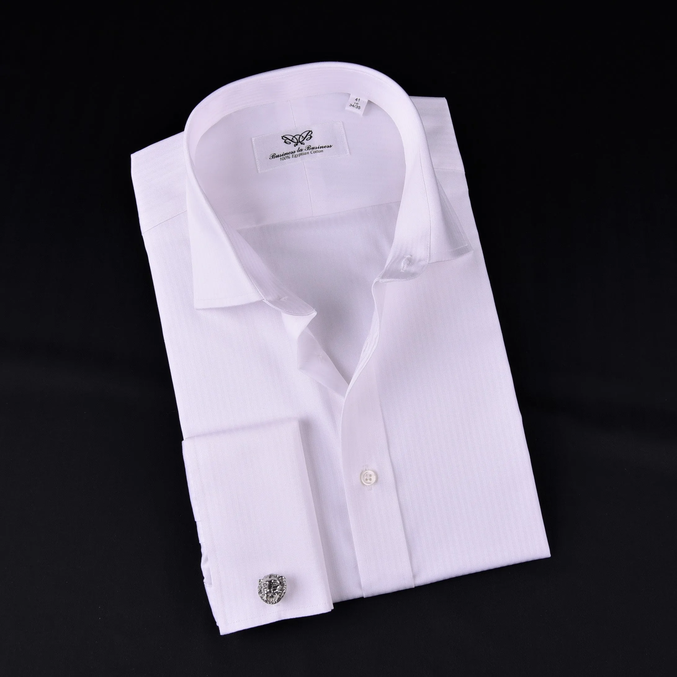 White Twill Stripe Every Dress Shirt Formal Business Boss French Cuff Boss in French Cuffs with Spread Collar