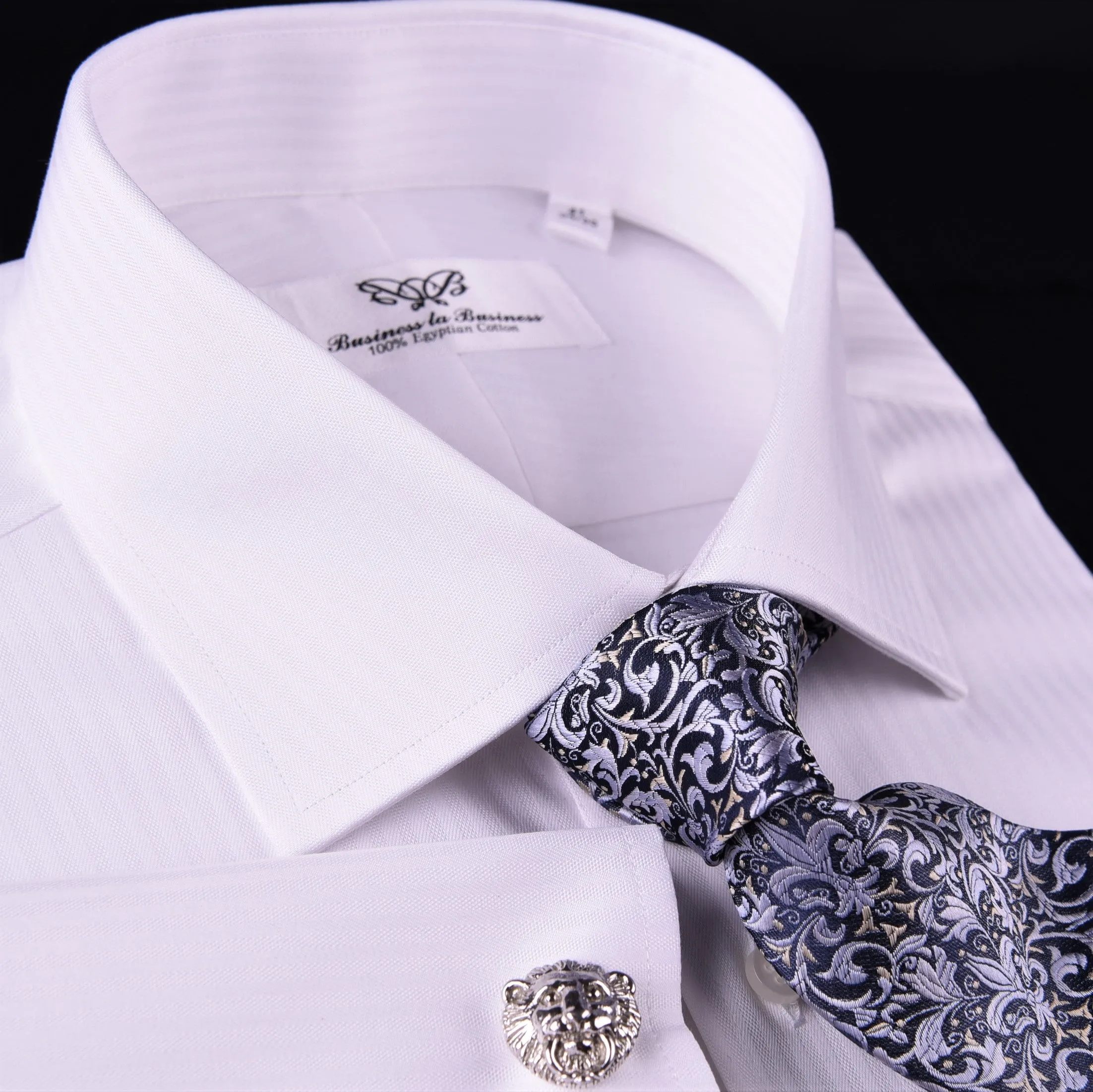 White Twill Stripe Every Dress Shirt Formal Business Boss French Cuff Boss in French Cuffs with Spread Collar