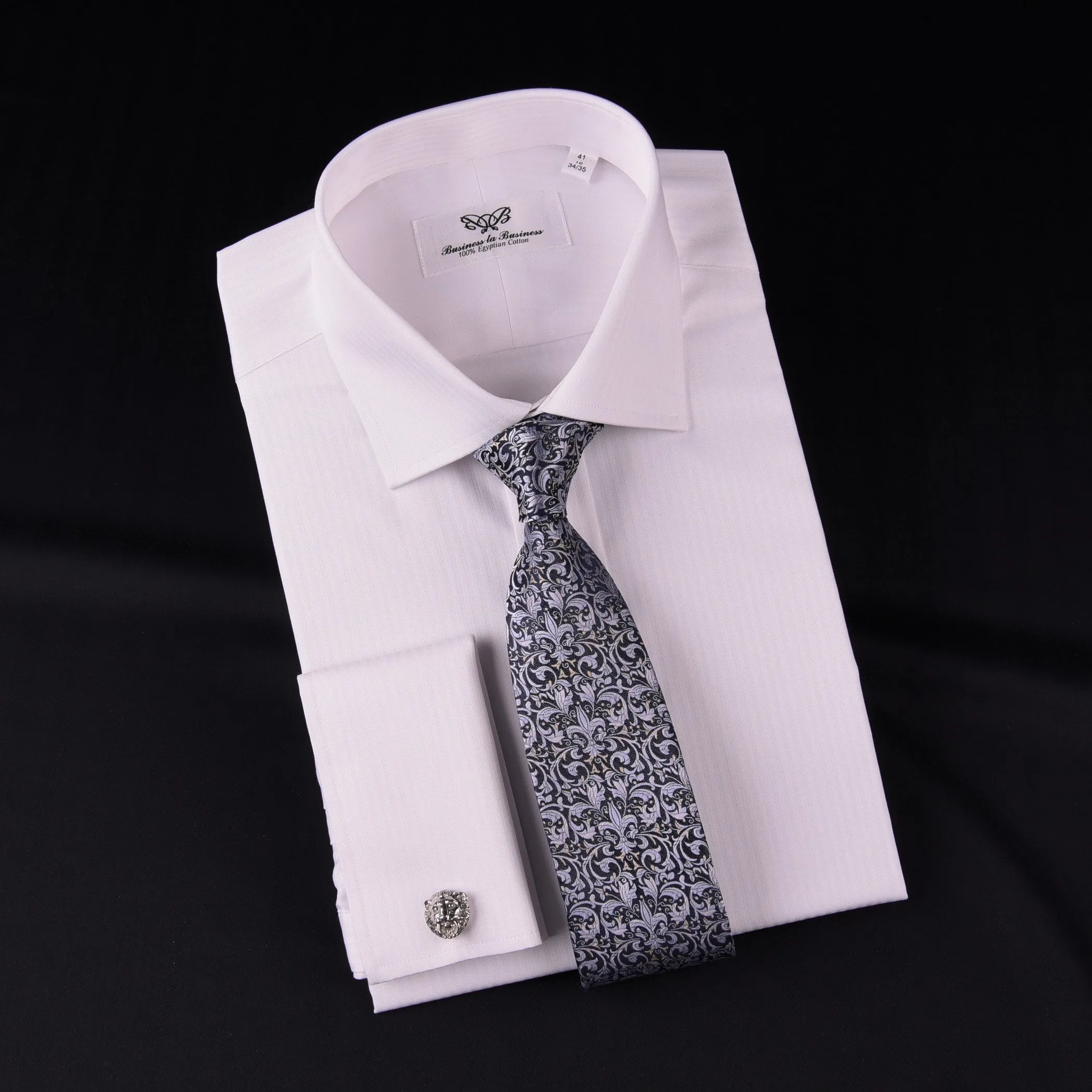 White Twill Stripe Every Dress Shirt Formal Business Boss French Cuff Boss in French Cuffs with Spread Collar