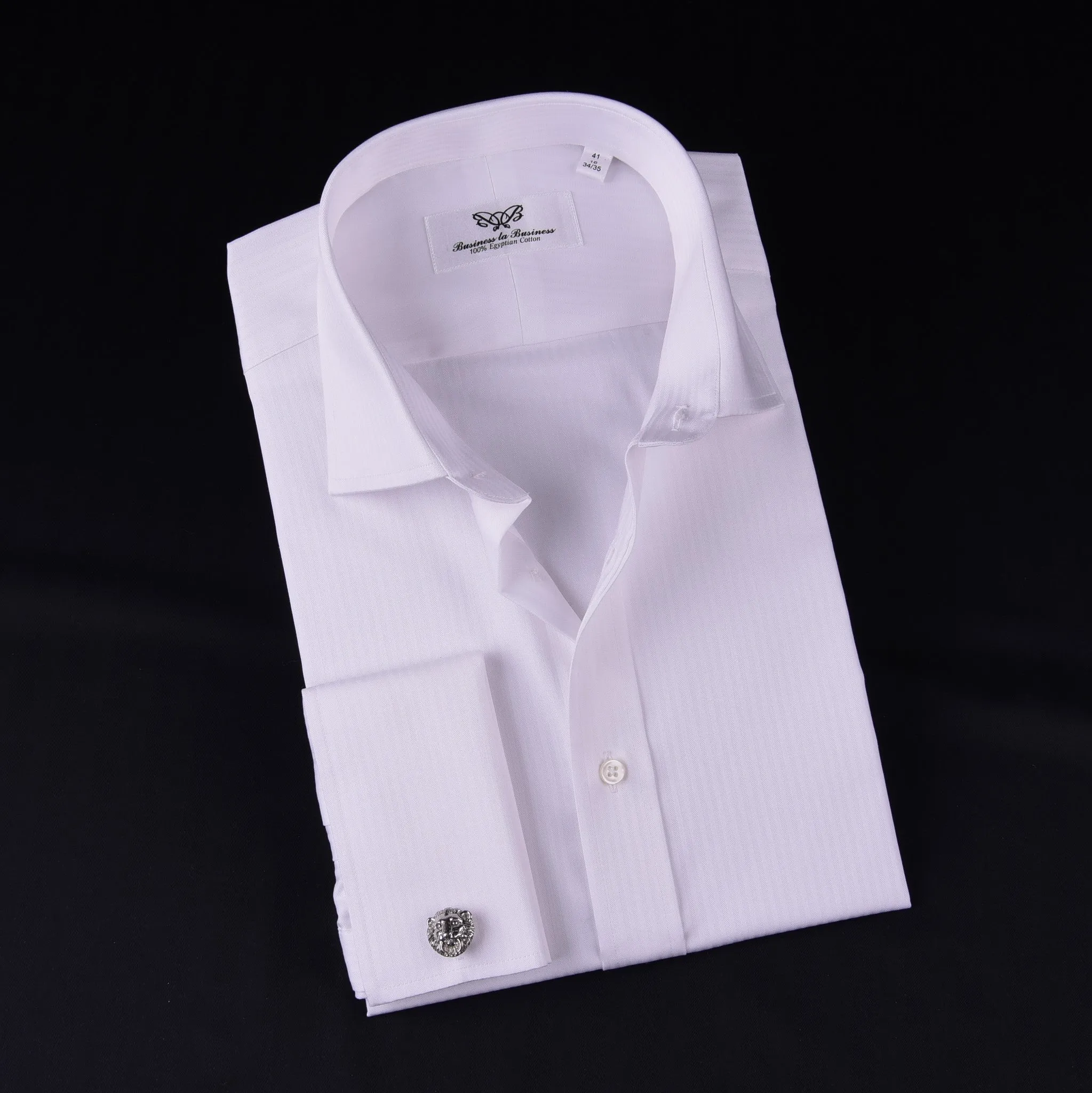 White Twill Stripe Every Dress Shirt Formal Business Boss French Cuff Boss in French Cuffs with Spread Collar