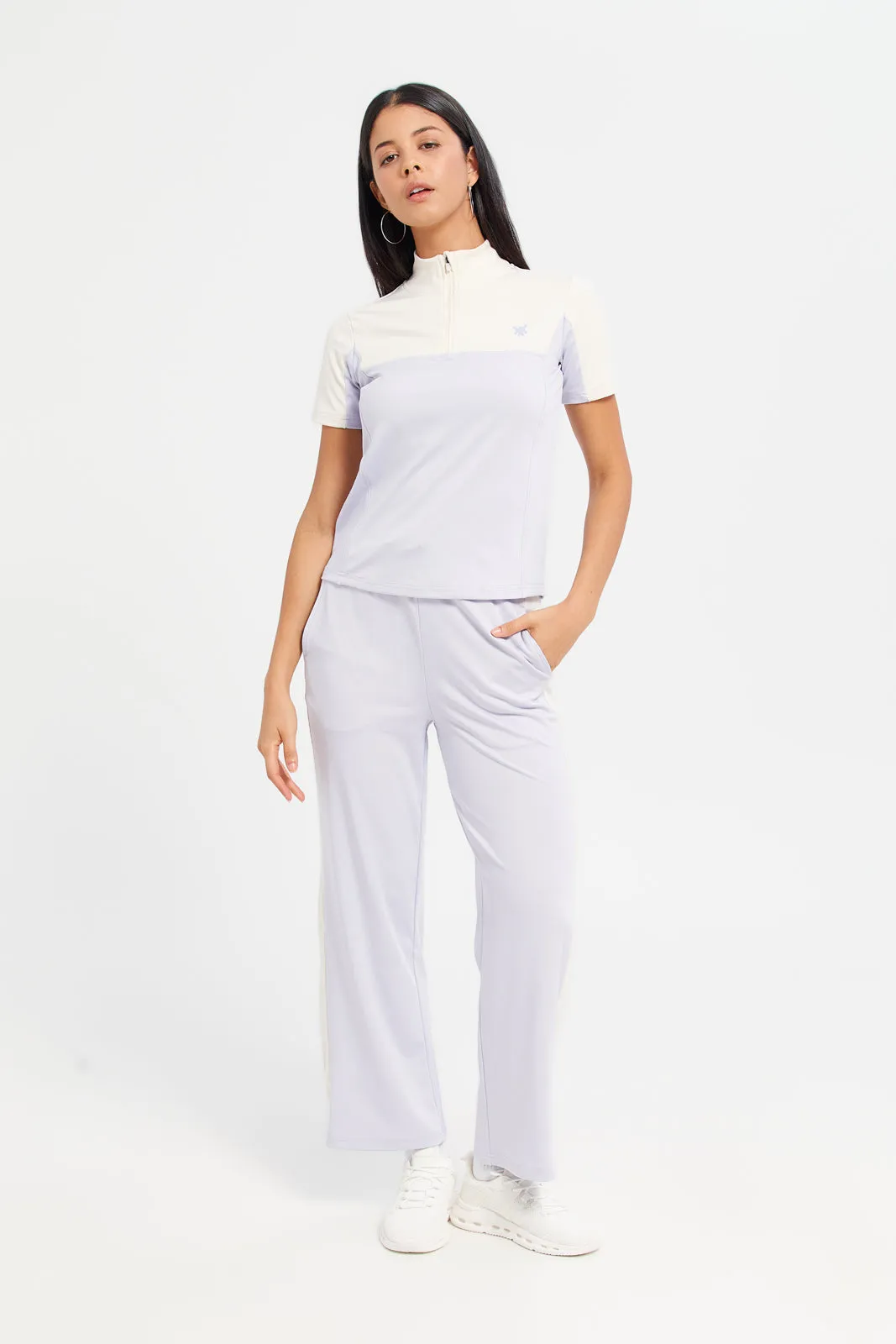 Women Lilac Plain Straight Leg Pants