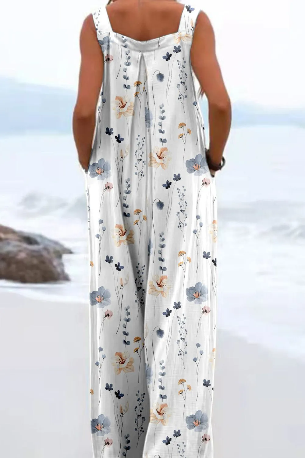 Women's Flowers Print Square Neck High Rise Jumpsuits