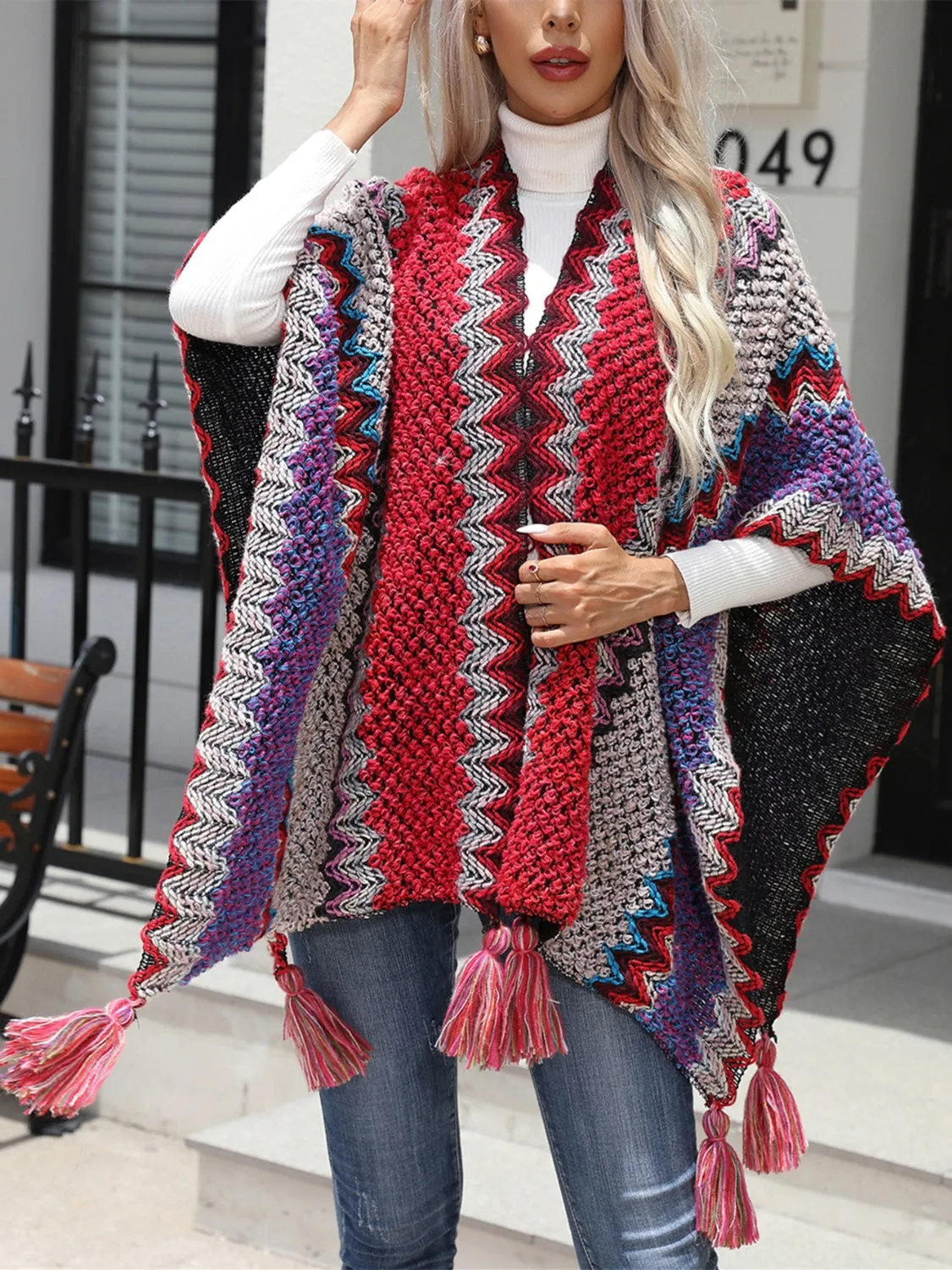 Women's Poncho with Boho Tassels