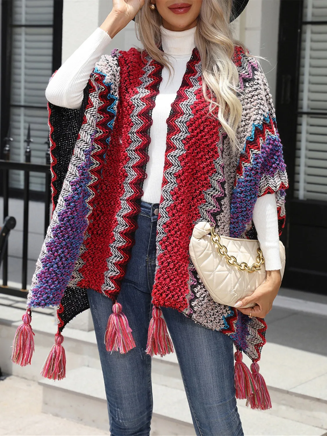 Women's Poncho with Boho Tassels