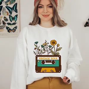 Women's Vintage Soul Eighties Cassette Tape T Shirt or Crewneck Sweatshirt Women's Unisex Cassette Tape Vintage Flowers Tee Gift for Her