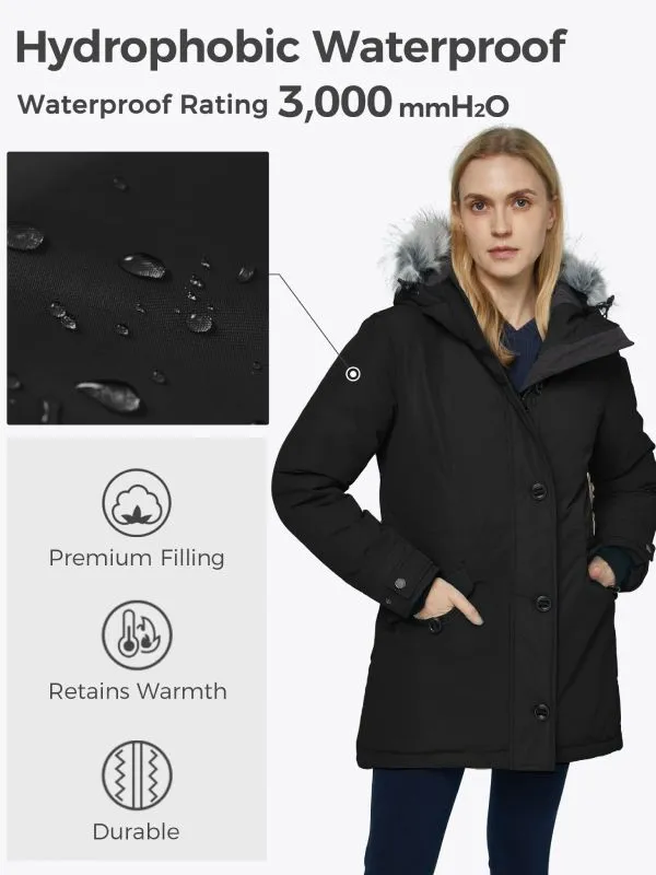 Women's Warm Winter Coat Waterproof Parka Long Puffer Jacket with Faux Fur Hood Acadia 36