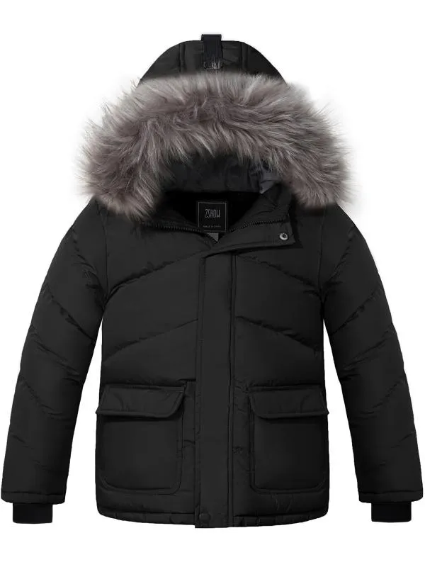 ZSHOW Boy's Hooded Puffer Jacket Thick Padded Winter Coat Windproof Parka