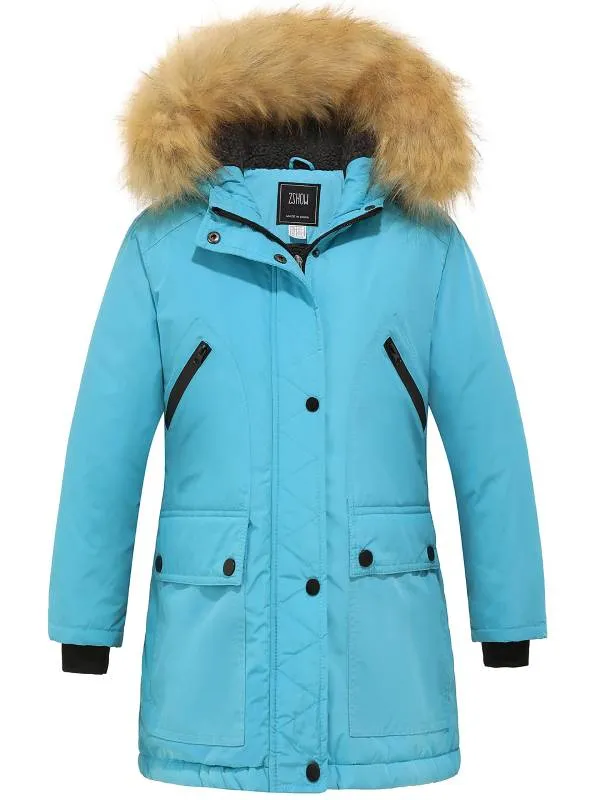 ZSHOW Girls' Winter Parka Coat Warm Padded Hooded Long Puffer Jacket